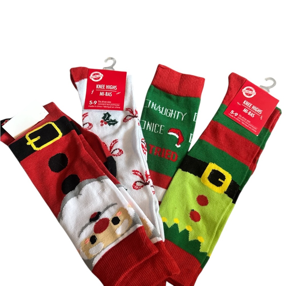 Festive Christmas Knee High Socks Set 4 pairs